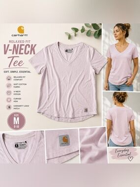 Carhartt Women’s Light Pink Relaxed Fit V Neck T Shirt Medium Casual Basic Tee
